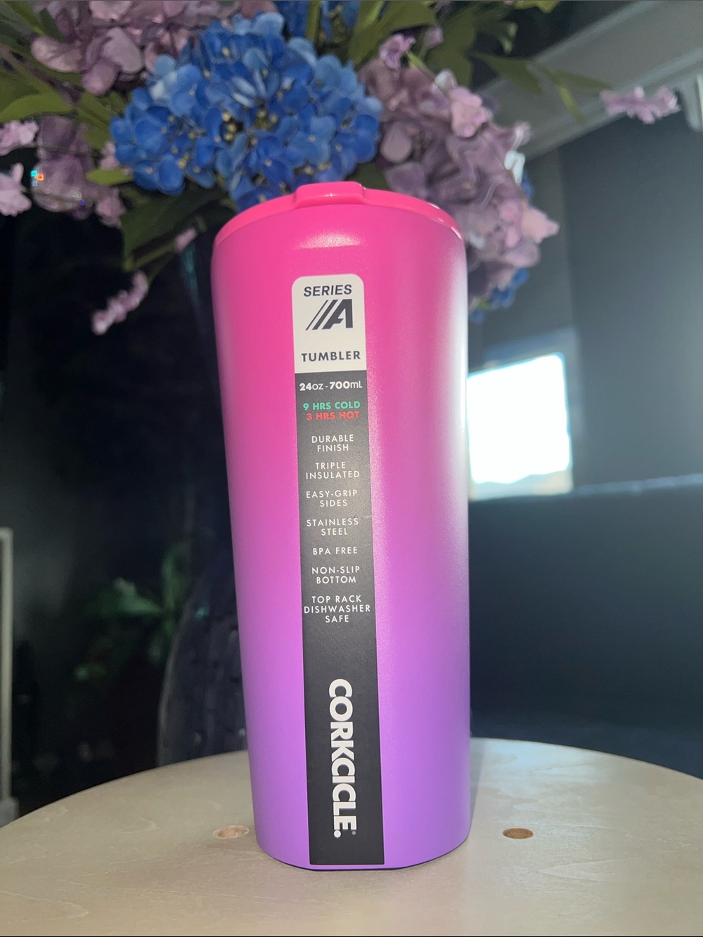 🌺NWT Corkcicle Tumbler Hydrangea Pink Purple Ombre - Box - Discontinued🌺
